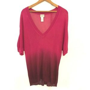CHICO’S Womens Rayon Ombre Pink Batwing Short Sleeve Knit V Neck Sweater Medium